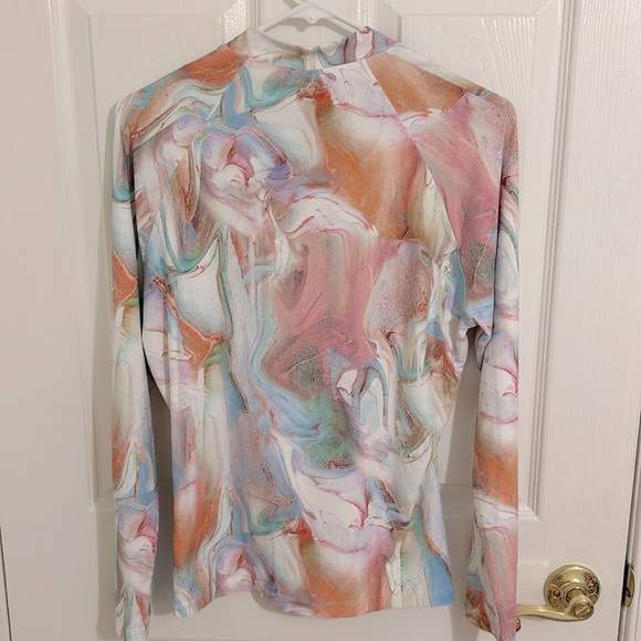 Johnny Was Calme Surf Shirt Multi Pastel Marbled 1/3 Zip Fitted NWT Size XXL - Picture 5 of 11